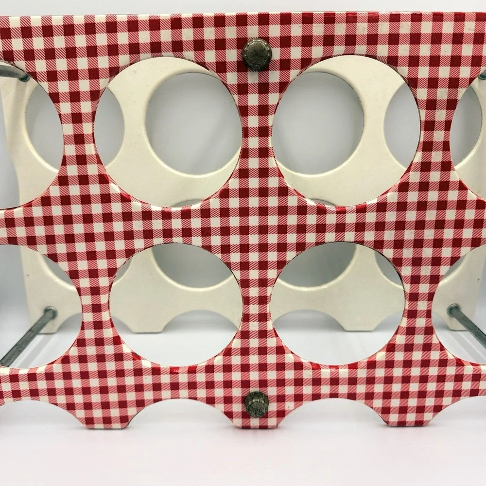 VTG Red Gingham Wine Rack Picnic Cottagecore‎ Retro Kitchen Bar Decor Holder